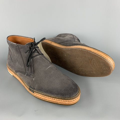 BERLUTI Size 11 Dark Gray Contrast Lace Leather Trim Ankle Chukka Boots