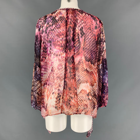 VANITA ROSA Size L Purple Multicolour Silk Snake skin print Ruffle Blouse