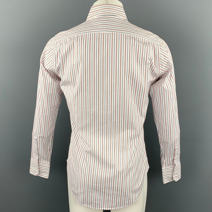 THOM BROWNE Talla M Camisa de manga larga con botones de algodón a rayas rojas, blancas y azules