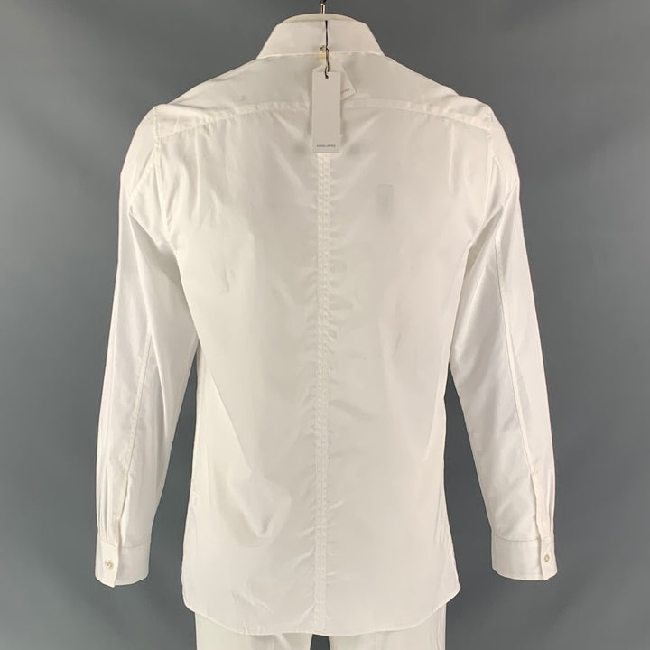 ADAM LIPPES Size L White Solid Cotton Button Up  Long Sleeve Shirt