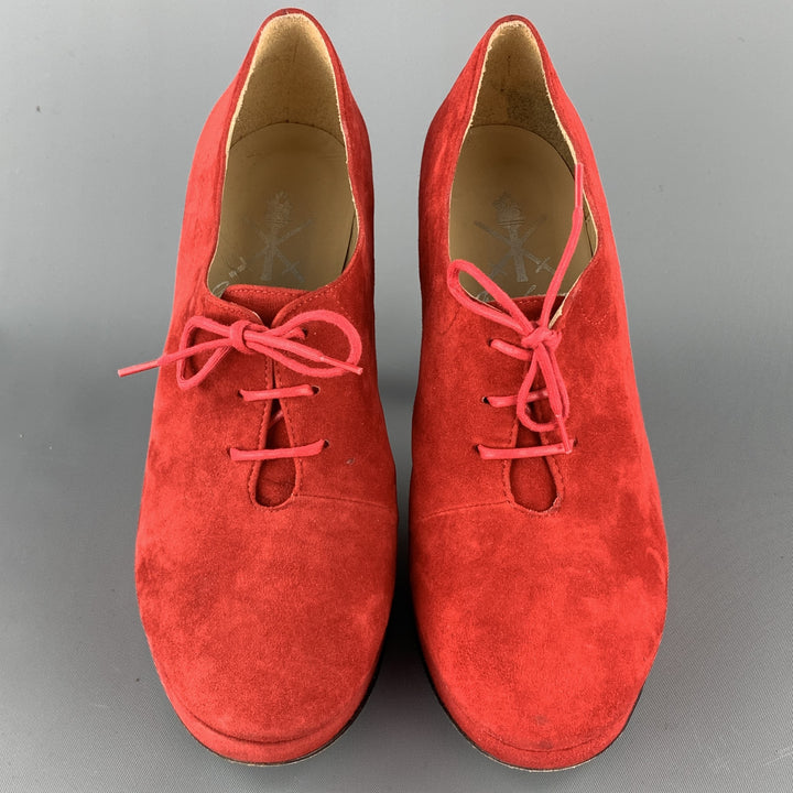OPENING CEREMONY Size 7 Red Suede Ankle Platform Boots
