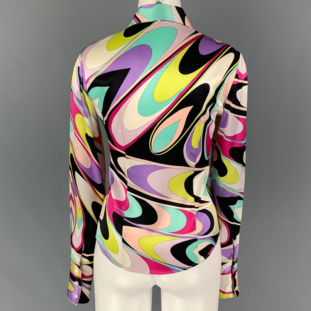 EMILIO PUCCI Size 6 Multi-Color Silk Abstract Button Down Blouse
