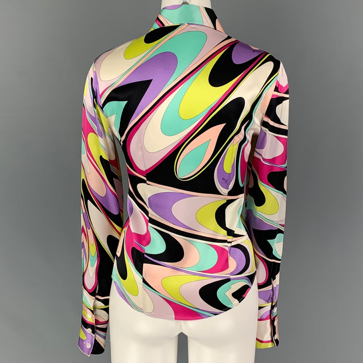 EMILIO PUCCI Size 6 Multi-Color Silk Abstract Button Down Blouse