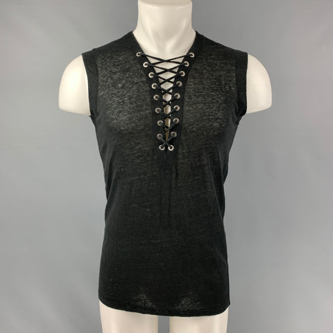 IRO Tissa Size XS Black Solid Linen Sleeveless Tank Top