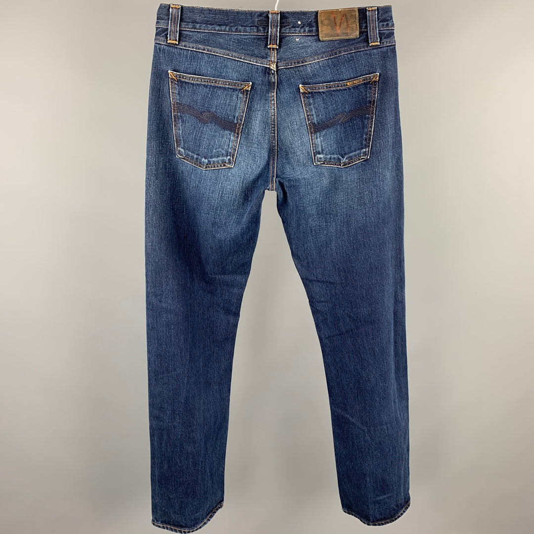 NUDIE JEANS Size 32 Indigo Washed Denim Button Fly Jeans