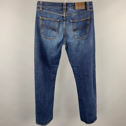 NUDIE JEANS Size 32 Indigo Washed Denim Button Fly Jeans
