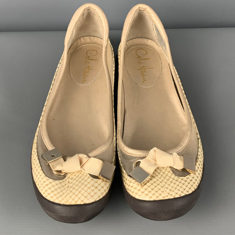 COLE HAAN Talla 6.5 Zapatos planos sin cordones de charol con estampado de piel de serpiente de malla beige