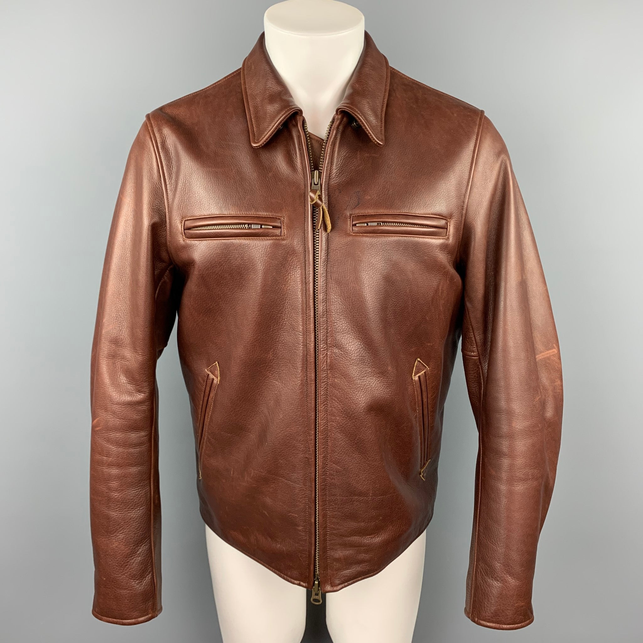 GOLDEN BEAR for TAYLOR STITCH Size L Brown Leather Zip Up Jacket