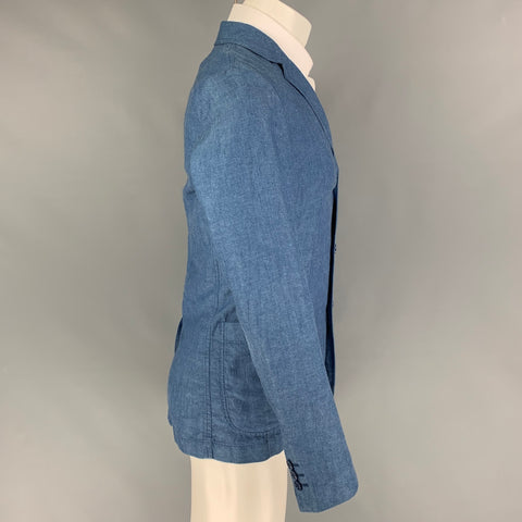 ASPESI Abrigo deportivo con solapa de muesca de lino y algodón azul talla XS