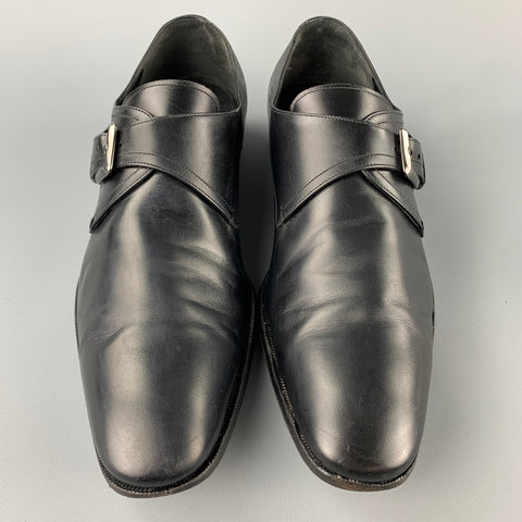 SALVATORE FERRAGAMO Size 11.5 Black Leather Monk Strap Loafers