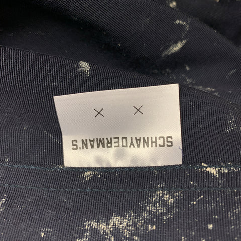 SCHNEYDERMAN'S Size M Navy & White Splattered Cotton / Viscose Overshirt Boxy Jacket