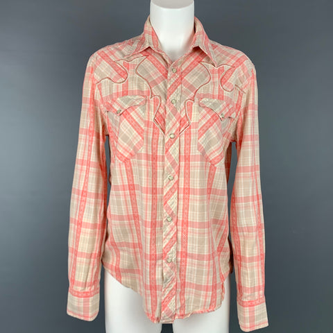RRL by RALPH LAUREN Size 4 Pink & White Plaid Cotton Western Shirt