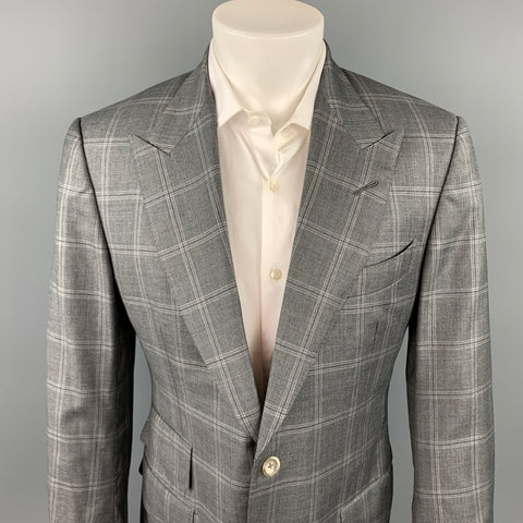 TOM FORD Size 40 Grey Plaid Wool Peak Lapel Sport Coat
