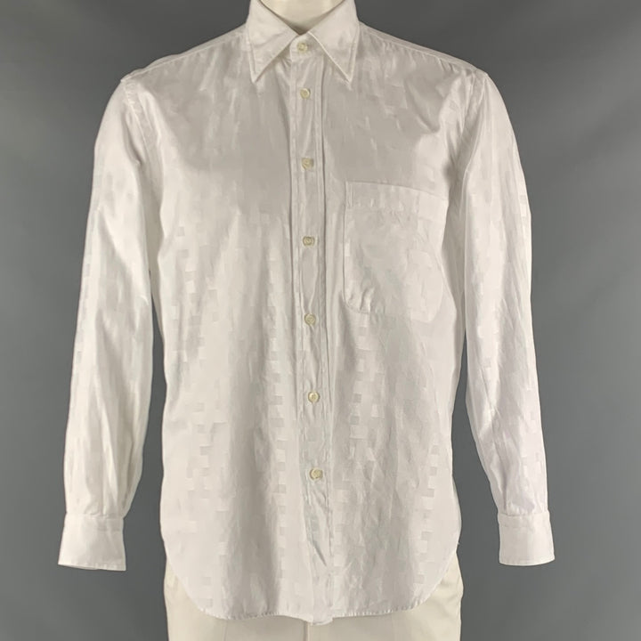 BRIONI Size M White Jacquard Cotton Button Down Long Sleeve Shirt