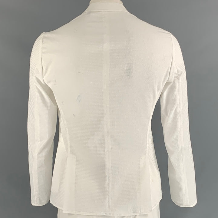 EMPORIO ARMANI Size 40 White Textured Polyester Double Breasted Sport Coat