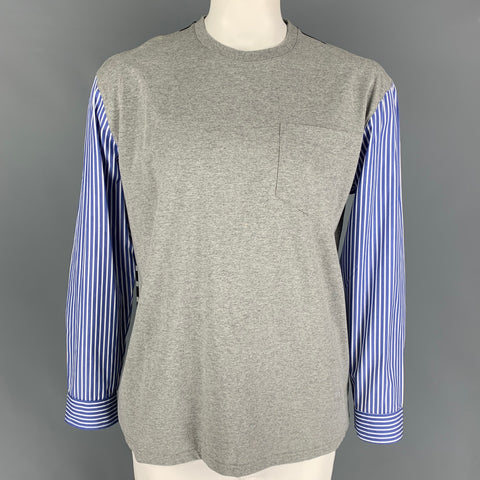J.W.ANDERSON Size XL Grey Blue White Stripe Mixed Fabrics Pullover