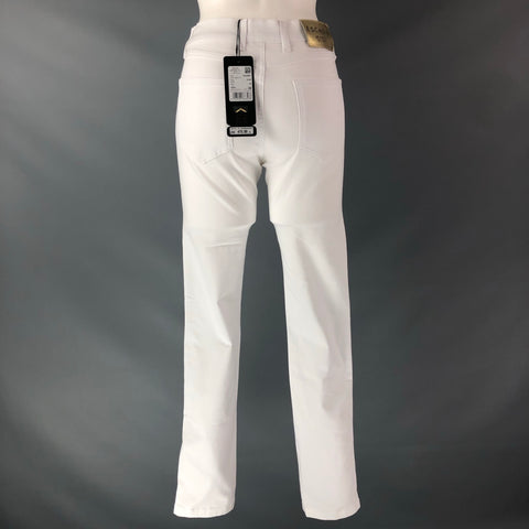 ESCADA Taille 4 Pantalon habillé droit uni en coton mélangé blanc
