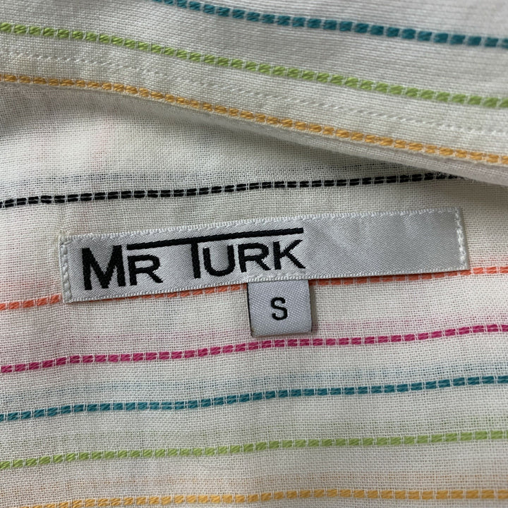 MR. TURK Size S White Multicolour Stripe Cotton Short Sleeve Shirt
