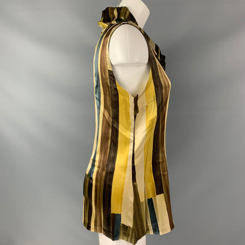 VERTIGO Taille L Blouse multicolore en soie et spandex color block taupe