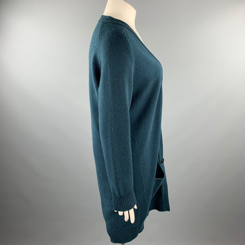 HERMES Talla 10 Cárdigan con botones de cachemira de punto verde oscuro