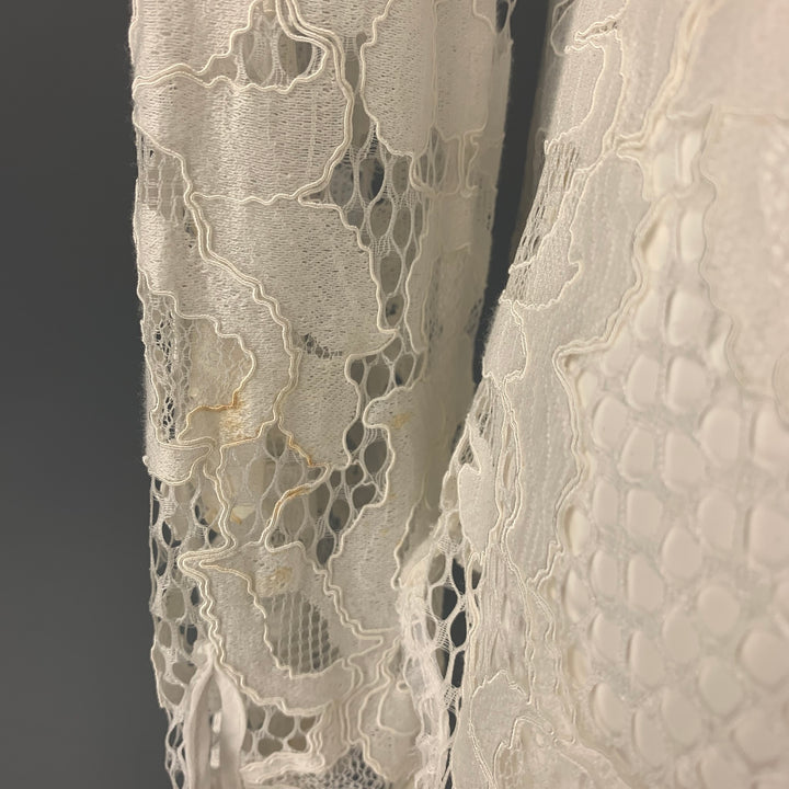 DIANE VON FURSTENBERG Size 6 Cotton Blend  White Lace Button Up Shirt