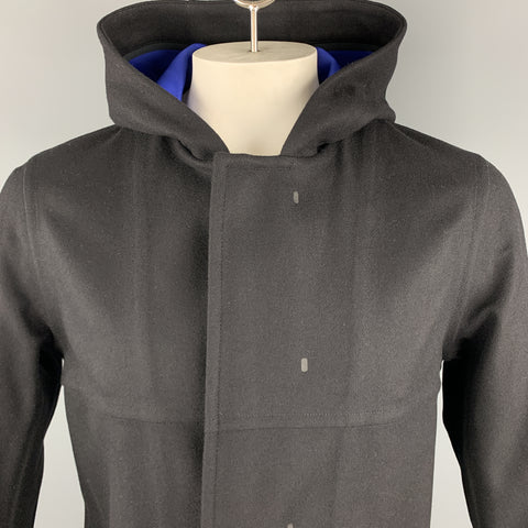 THEORY Size M Black Wool Blend Hooded Patch Pockets Hidden Buttons Coat