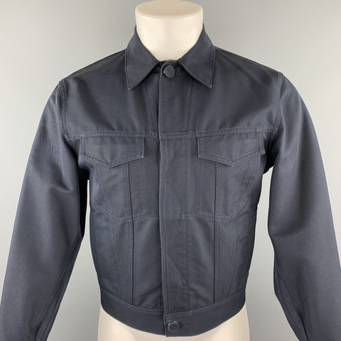 CALVIN KLEIN COLLECTION Size M Navy Cotton Blend Trucker Jacket