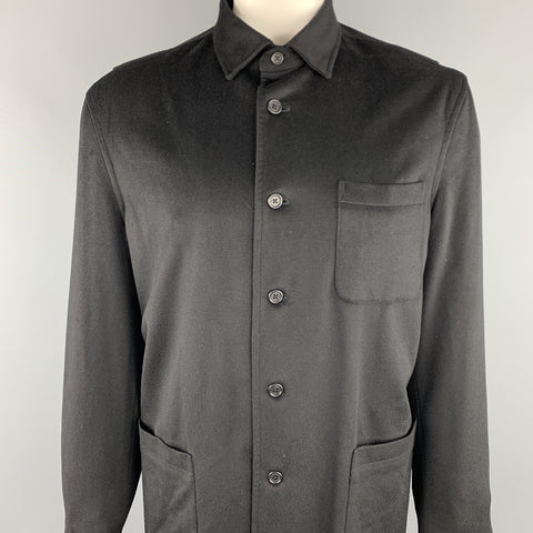 FACONNABLE Size L Black Wool Buttoned Jacket