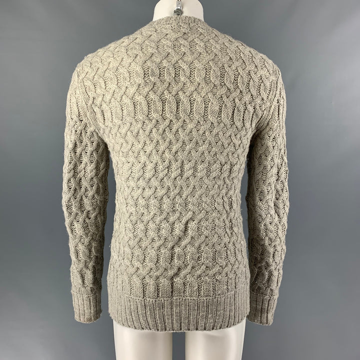 JOHN VARVATOS Taille S Pull à col rond en laine tricotée et alpaga gris