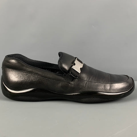 PRADA Size 9.5 Black Leather Slip On Loafers
