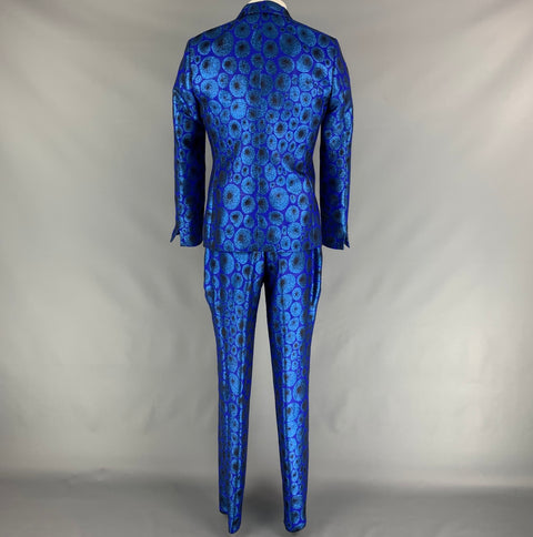 MASATOMO Talla 40 Traje de solapa de muesca en mezcla de acrílico metálico azul real
