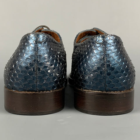 MARC by MARC JACOBS Size 9 Blue & Silver Metallic Snake Skin Shoes
