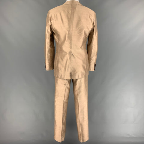 TONELLO Size 42 Gold Textured Silk Notch Lapel Suit