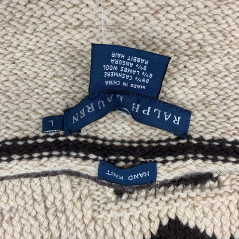 RALPH LAUREN Size L Beige & Brown Hand Knit Cashmere Blend Navajo Dress Top