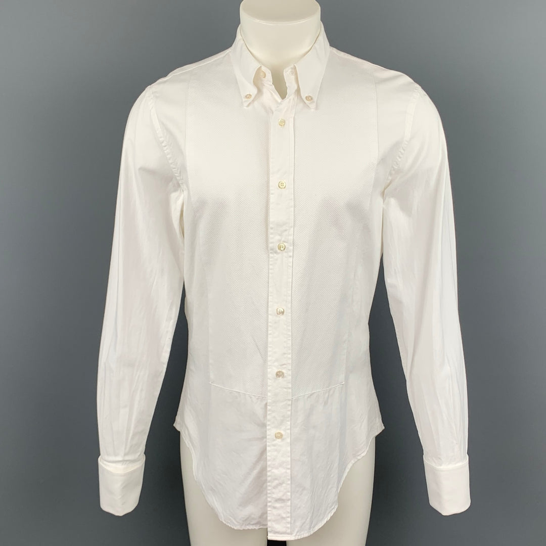 R.E.D. by VALENTINO Size M White Textured Cotton French Cuff Long Sleeve Shirt