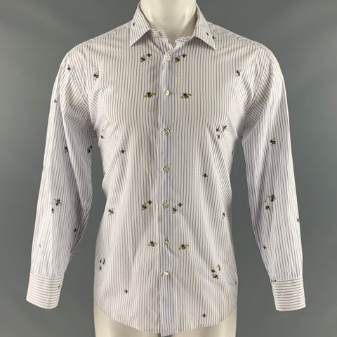 ETRO Size M White Purple Stripe Cotton Button Up Long Sleeve Shirt