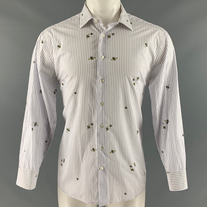 ETRO Size M White Purple Stripe Cotton Button Up Long Sleeve Shirt
