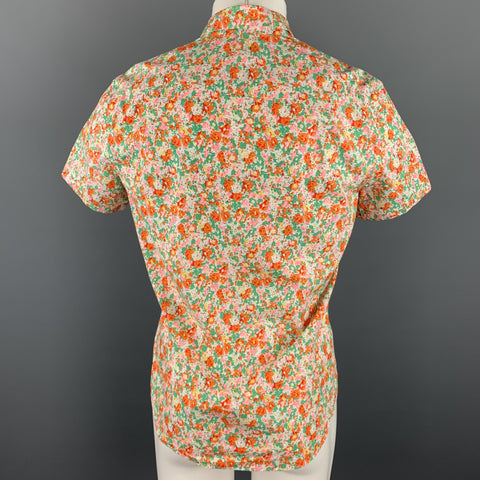 J CREW Size S Orange & Green Floral Cotton Button Down Short Sleeve Shirt
