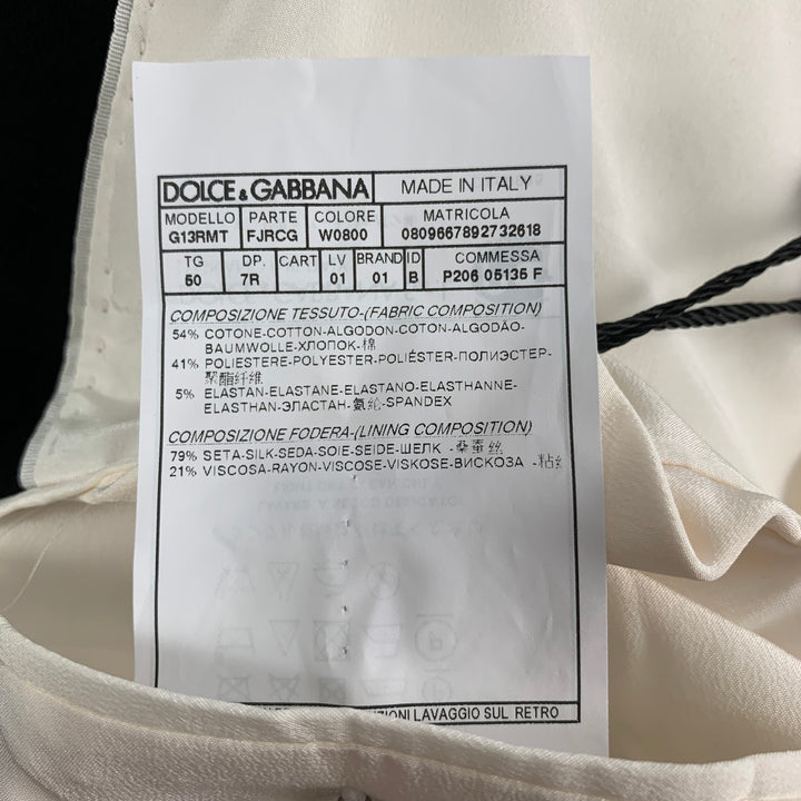 DOLCE & GABBANA Size 40 Regular White Jacquard Cotton Polyester Black Shawl Collar Suit
