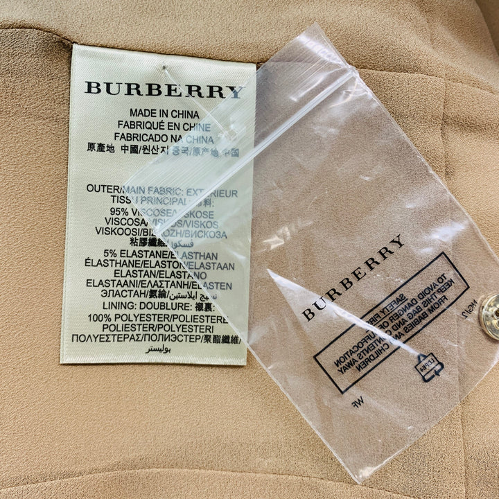 BURBERRY LONDON Size 8 Gold Viscose Elastane Short Sleeve Cocktail Dress