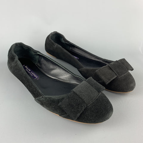 COLECCIÓN RALPH LAUREN Talla 7 Zapatos planos con lazo de ante negro