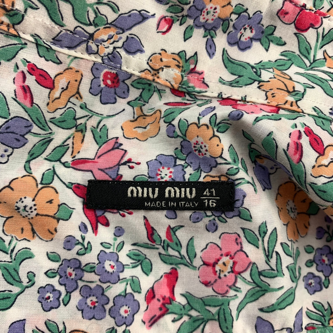 MIU MIU Taille M Chemise à manches courtes boutonnée en coton floral multicolore