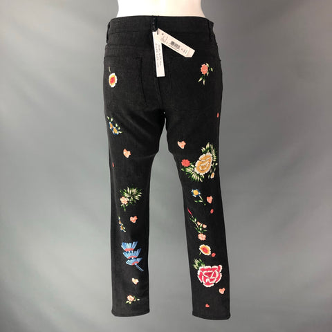 ALICE + OLIVIA Size 4 Grey Multicolour Cotton Blend Embroidered Jeans
