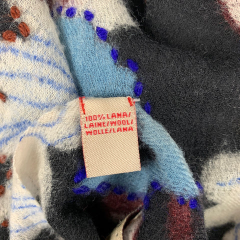 CAMERUCCI Black Multi Color Floral Wool Scarf