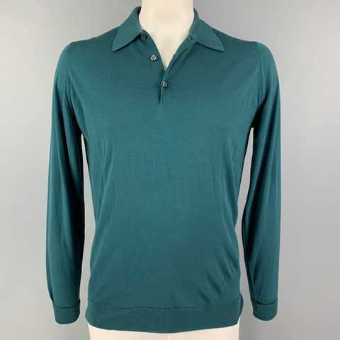 JOHN SMEDLEY Size L Teal Wool Long Sleeve Polo