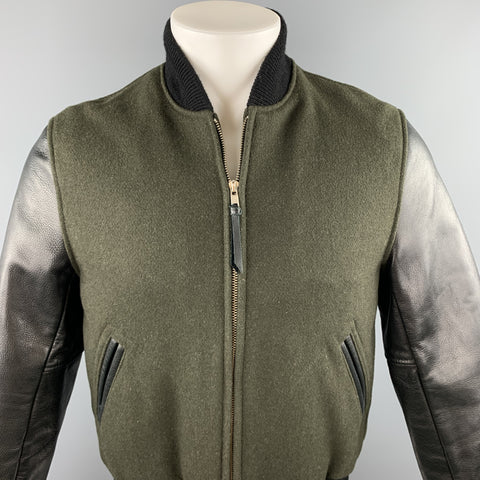 GOLDEN BEAR Size S Olive & Black Mixed Materials Wool Bomber Jacket