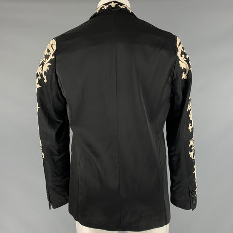 DRIES VAN NOTEN Size 38 Black Cream Embroidery Viscose Cotton Sport Coat