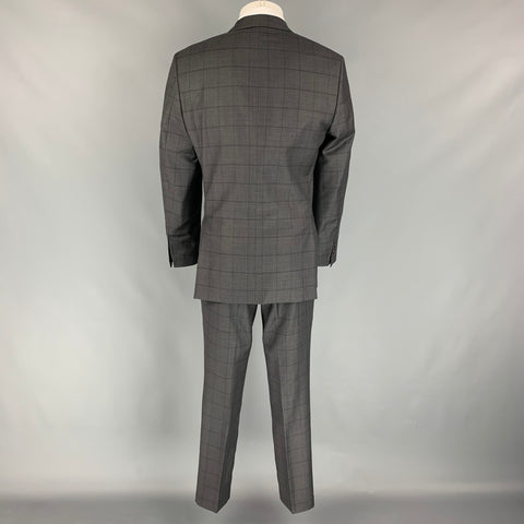 SAKS FIFTH AVENUE Size 40 Charcoal & Grey Window Pane Wool / Silk Suit