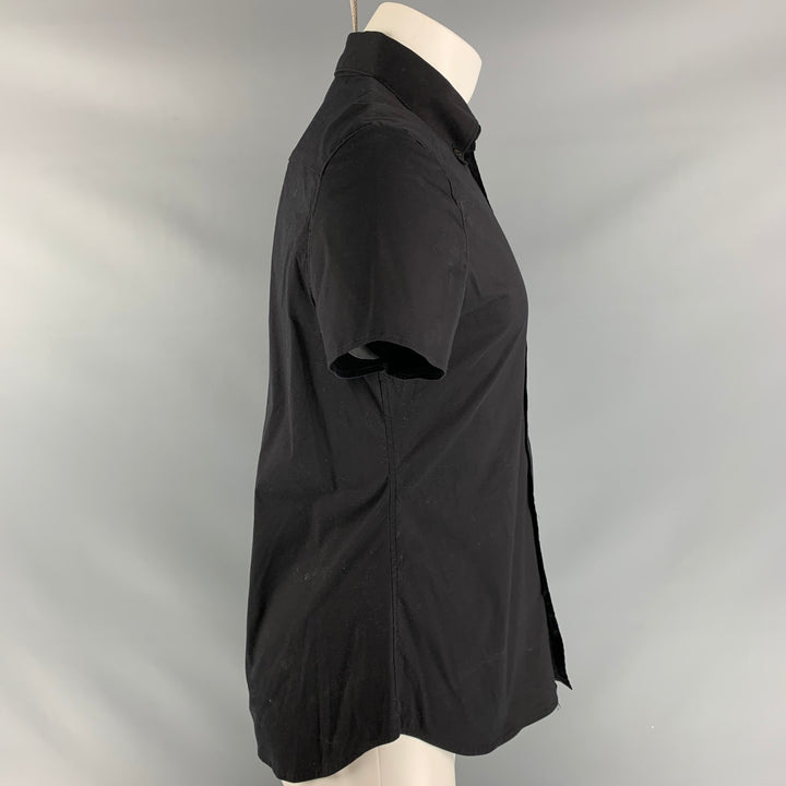 PRADA Size M Black Solid Cotton Blend One pocket Short Sleeve Shirt