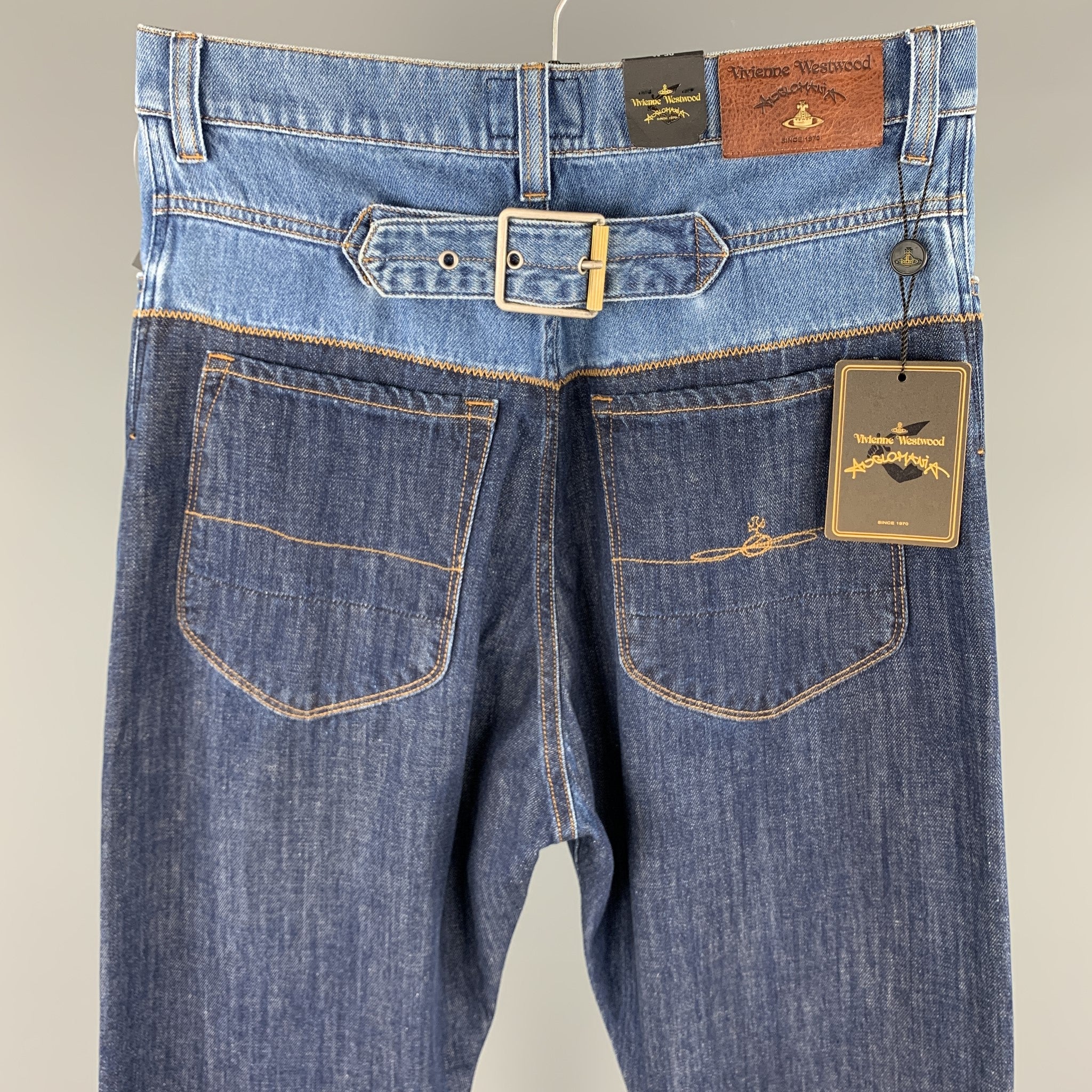 VIVIENNE WESTWOOD Size 30 Indigo Color Block Denim Button Fly